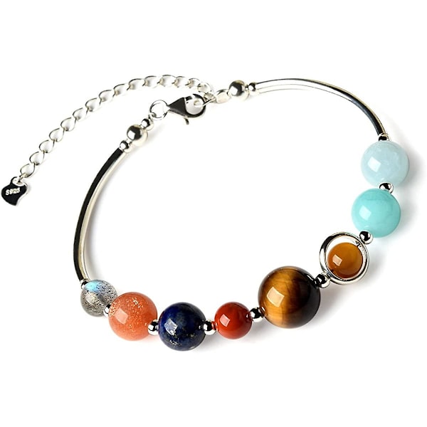 925 Sterling Silver Naturligt Äkta Halvädelstenar Solsystem Kristaller Armband - -