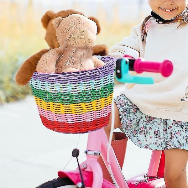 Handvävd cykelkorg Stor kapacitet Ljus färg Toddler Liten trehjuling framkorg
