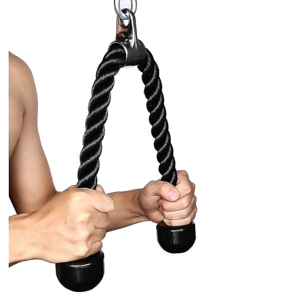 Tricep Rope Fitness Attachment Kabelmaskine Pulldown Heavy Duty Coated Nylonreb med massive gummiender, sort