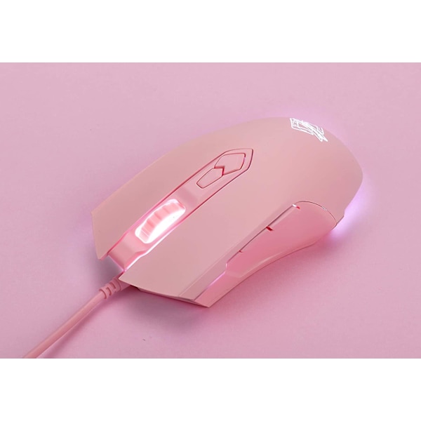 Aj52 Watcher RGB Spelmus, Programmerbara 7 Knappar, Ergonomisk LED-Bakgrundsbelyst USB-Spelmus Dator Bärbar PC, För Windows Mac OS Linux, Rosa