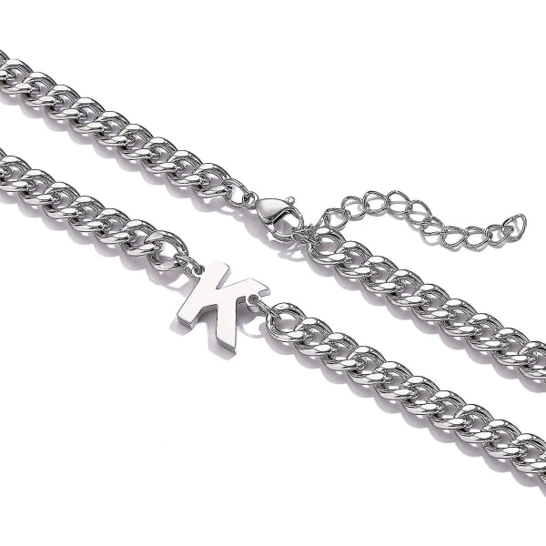 Initial A-z Cuban Link Chain Halskjede For Gutter Menn Kvinner Bokstavheng Rustfritt stål 6,5 mm 18+2 Tommer Smykkegave