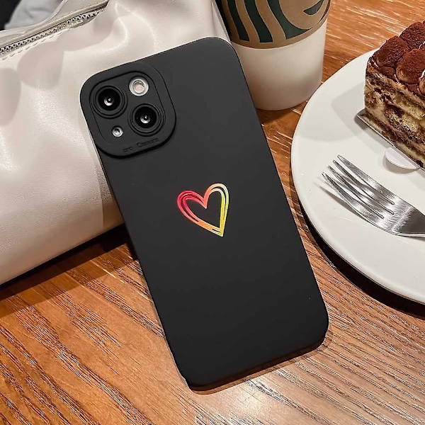 Söt Bling för iPhone 13 6,1 tum, Guld Laser Gradient Färg Skiss Plätering Hjärta Skal med Objektivkameraskydd, för Kvinnor Flickor (svart)