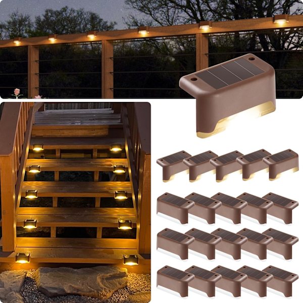 LED Solbelysningsarmaturer för Däck, 16-pack Vattentäta för Utomhus Trappor, Steg, Staket, Räcken, Gräsmatta och Patio (Varmt Ljus)