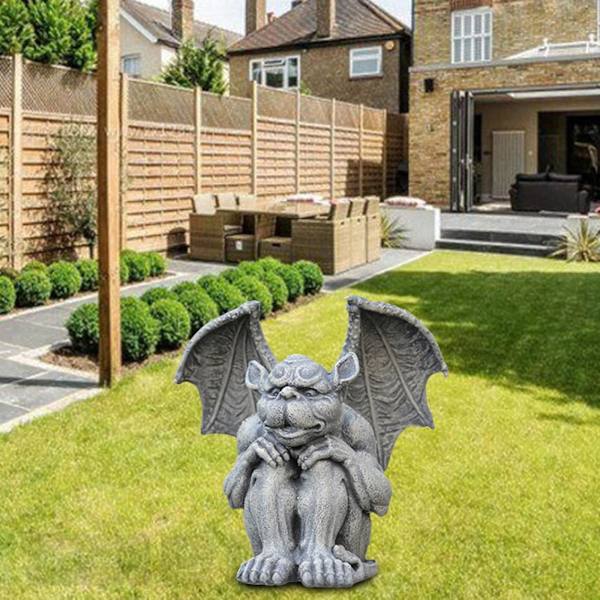1 Stycke Gargoyle Staty Trädgårdsfigur Gräsmatta Staty Dekorativ Staty, Sittande Mystisk Gargoyle Ornament