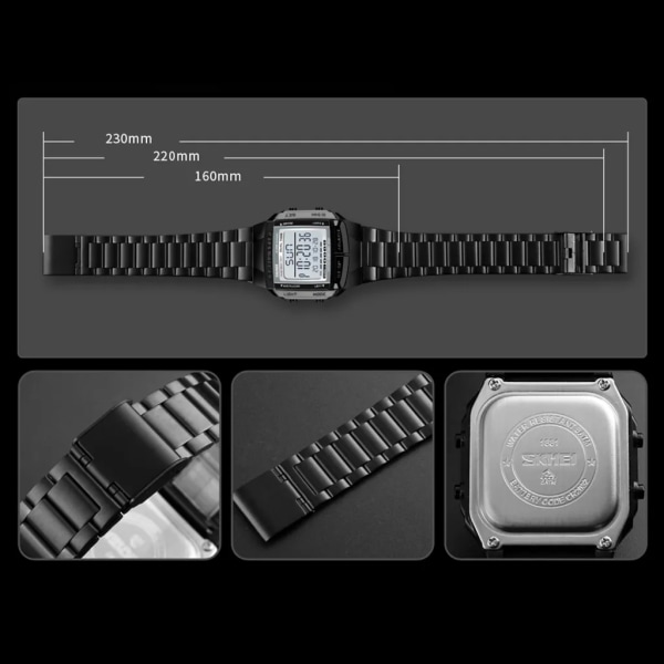 SKMEI 1381 Analog Digital Watch Armbandsur 2 Time 5 Alarm 3ATM Vattentät rostfritt stålband Bakgrundsbelysning Multifunktionella klockor