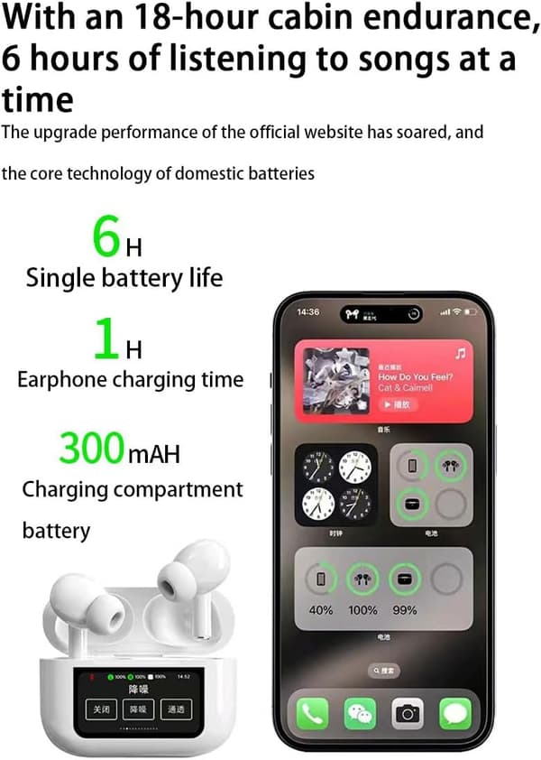 Trådløse ørepropper, støydempende ørepropper, støydempende in-ear Bluetooth, Bluetooth-ørepropper med mikrofon, trådløse ørepropper for iPhone/Android