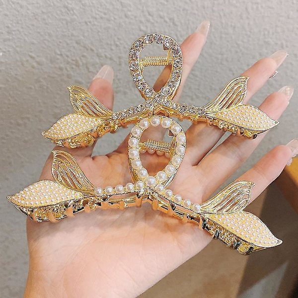 Elegant Rhinestones perle hårklemmer klør geometri fisk hale hårnål hår tilbehør, sæt med 2 stk