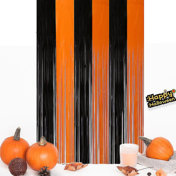 2 Pack Fringe Curtain Party -taustasisustus Halloween kiitospäiväjuhliin Syksyn sadonkorjuujuhlien sisustus (1m*3m-oranssi-musta)