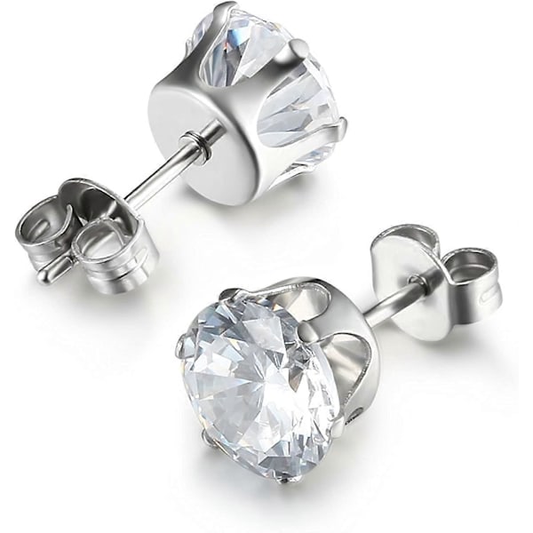 Smycken Kvinnors Rostfritt Stål Runda Klar Cubic Zirconia Stud Örhängen (6 Par)