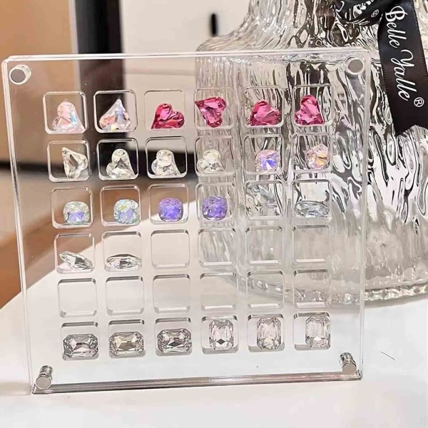 Seashell-säilytyslaatikko, kirkas akryyli-timantti jalokivihelmi, säilytysnäytön organizer (36 ristikkoa)