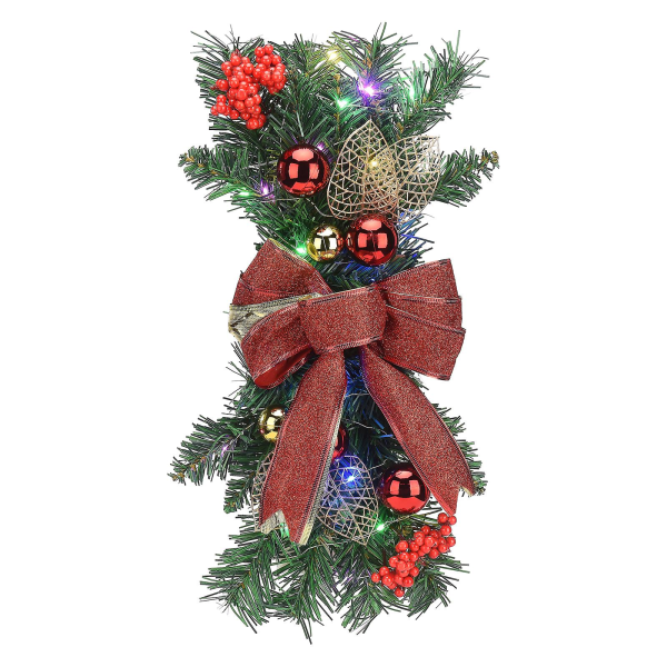 Hængende krans Gave Batteridrevet Kreativ Holdbar juledekoration Vægmonteret guirlande（Stil 3，Rød）