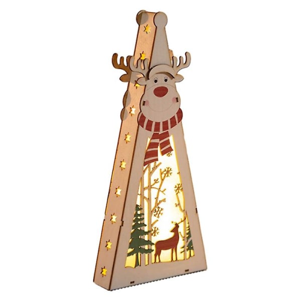 Juletræ pendel trekantet belysning Julemand snemand led lys træhåndværk（Elg）
