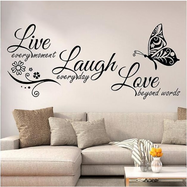 Väggdekal Live Laugh Love Blomfjäril Citat Väggdekal Väggkonst Mural, 1 set