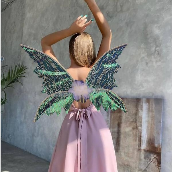 100%Ny, Fairy Wings Voksen Fairy Wings for kvinner Jenter Sommerfuglvinger Glitrende rene vinger Cosplay Bursdagsfest Halloween-kostymer（Sort）