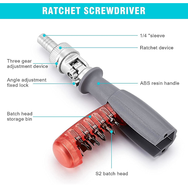 20-i-1 Ratschmejselset, Magnetisk och Justerbar Vinkel, Bärbar och Hållbar, 20 Dubbelsidiga Borr, Multiverktyg, Bultskruvmejsel