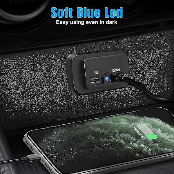 2 kpl 12 V:n USB-pistorasiaa, kaksoisnopea lataus 3.0 12 V:n pistorasia USB-laturi ja Pd Type-c (USB C), 12 V 24 V:n USB-laturi vedenpitävä virtapistorasia-adapteri Auton laturi