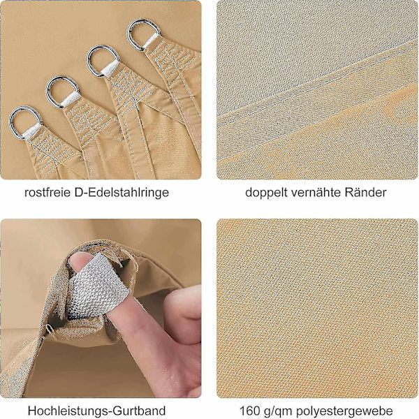 2x3m Rektangulär Vattentät Solsegel, Vattentät Pes Solsegel, 3x2m Rektangulär Solskyddsnät, Sand
