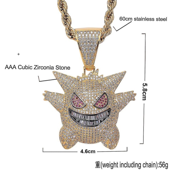 Pokmon Gengar diamanthalsbandshänge set med diamanter Högkvalitativt halsbandshänge 5,8 cm Halsbandslängd 60 cm