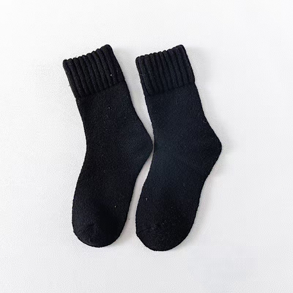 2 par Stövlar Sockor för Kvinnor Vinter Solid Tjock Varma Sockor Mysiga Crew Sockor Julgåva-Svart