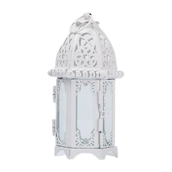 Marokon tyyliset metalliset kynttilänjalka lasit tuulilyhdyt riippuvat lyhdyt sisätiloihin puutarhan pihan koristeluun (valkoinen valkoinen lasi)