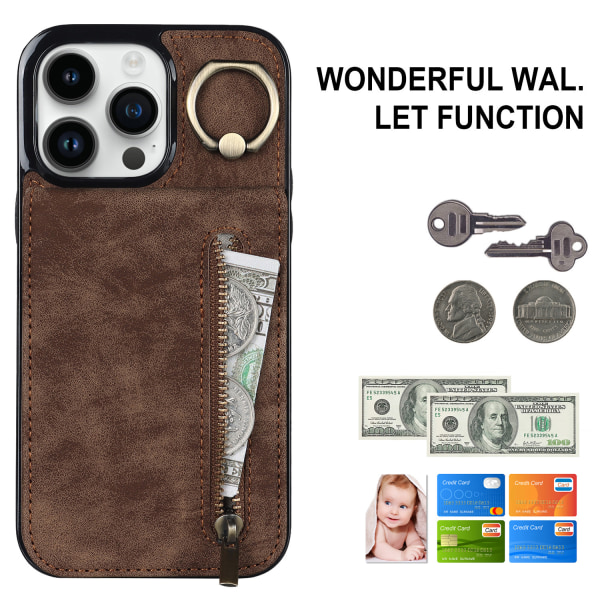 Gäller iphone12/ pro korthållare-mobiltelefon case brun