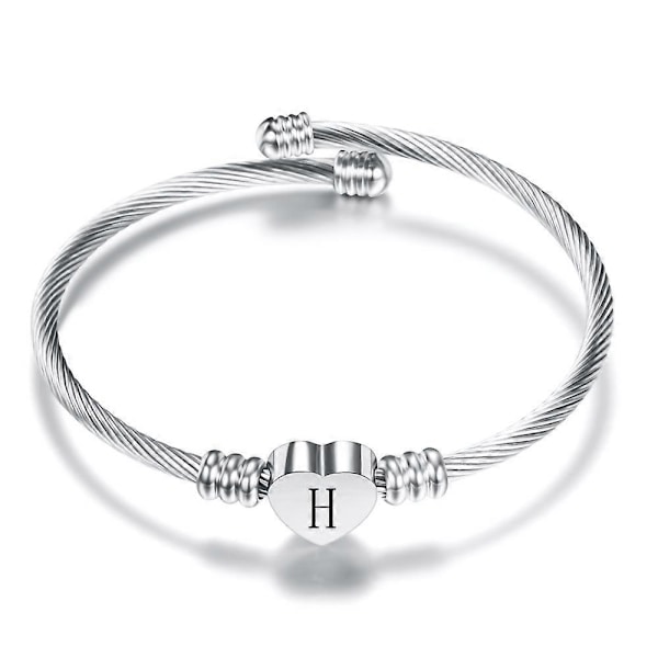 Silver Hjärtformad Initialarmband - A-Z Rostfritt Stål Graverat Charm Armband, Kvinna Flickor Smycken Födelsedag Festival Present