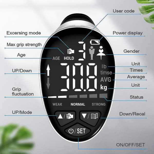Håndgrepstrener, håndgrepstester, håndgrepsøvelse, automatisk registrering, digital hånddynamometer