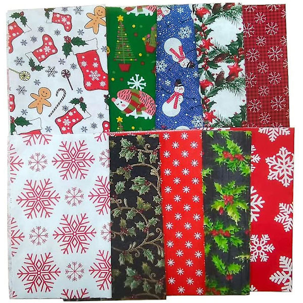 Julklappstyg i bomull, 20cm x 25cm, 10 st, Patchwork-tyg, Quilting-tyg, Bomullstyg (slumpmässigt sortiment)