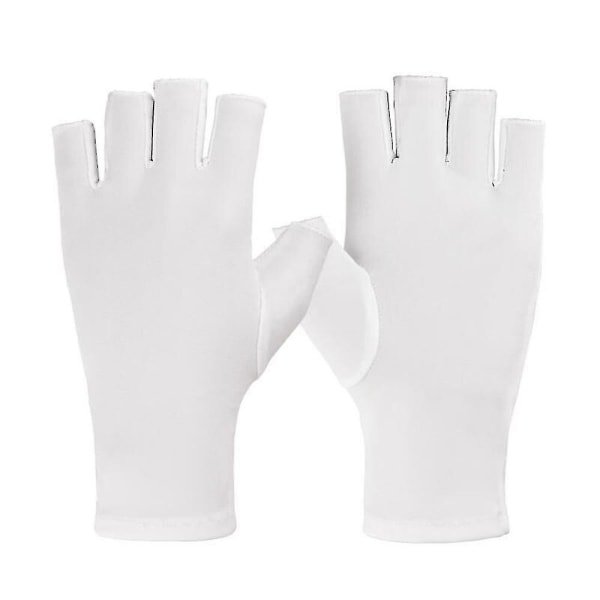 Uv-beskyttelseshandsker med halvfinger til manicurelampe køresport (hvid)