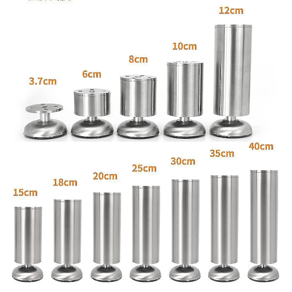 Justerbara möbelben i rostfritt stål, soffben, skåpben, tunga ersättningsstänger, bänkskivestöd