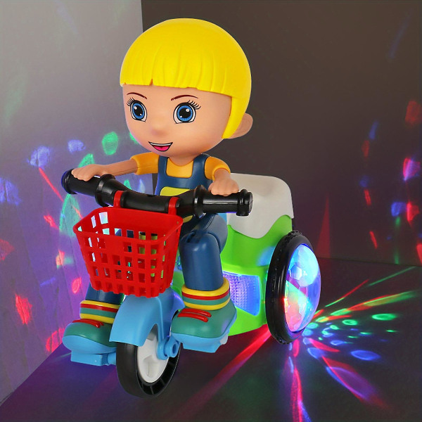 Kreativ barnestunt trehjulssykkel storhodedukke Elektrisk gavesykkelleketøy (gutt)
