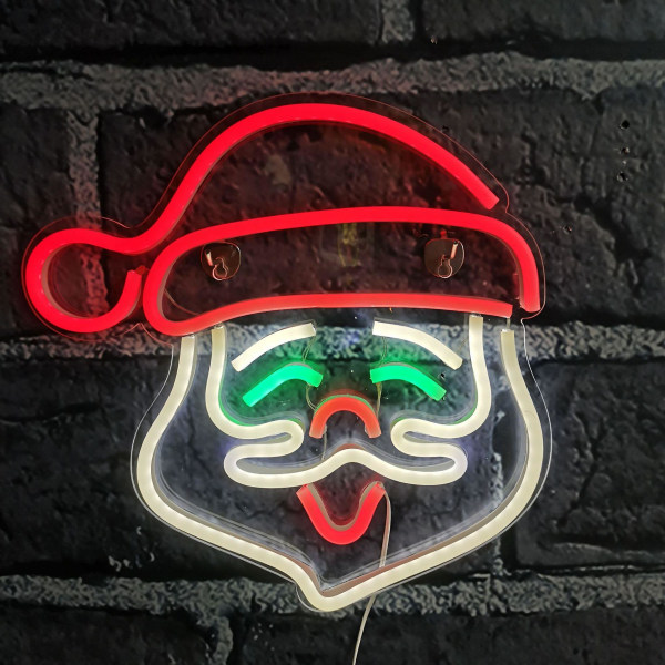 1st Santa Claus Neonskylt, Jul LED Neonskyltar för väggdekoration, Julnattslampa med USB/Swicth, Akryl Neonljusskyltar för Party Bar