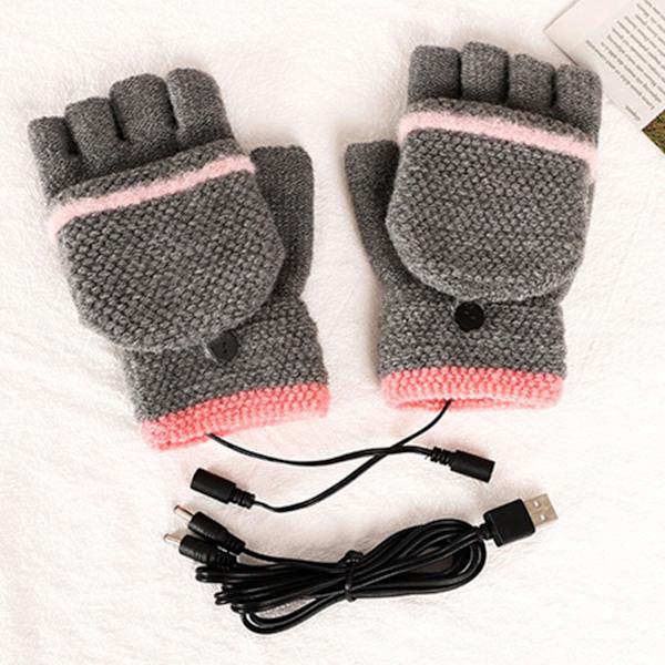 Usb-uppvärmda stickade handskar justerbar temperatur lätta värmevantar för vintergåva julklapp
