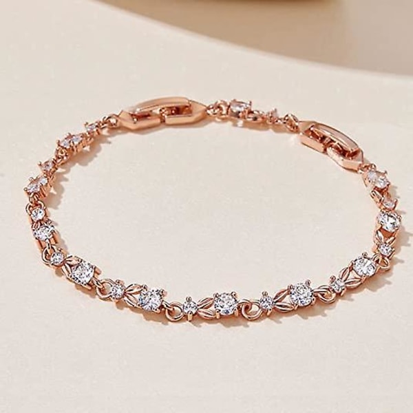 Luksuriøst slankt rosegullbelagt armbånd med glitrende 5-stil Cubic Zirconia steiner til valg