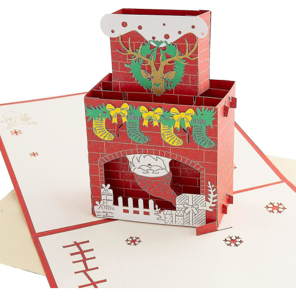 3d Pop Up julehilsenskort Godt julekort 3d sammenleggbart julekort julekort med konvolutter 3d kort Håndlagde gavekort Skorstein S