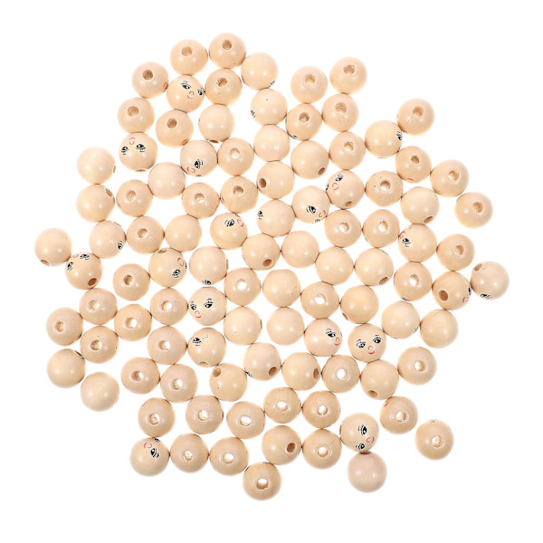 100 st runda träpärlor DIY-pärlor med skrattande ansikte (22 mm)