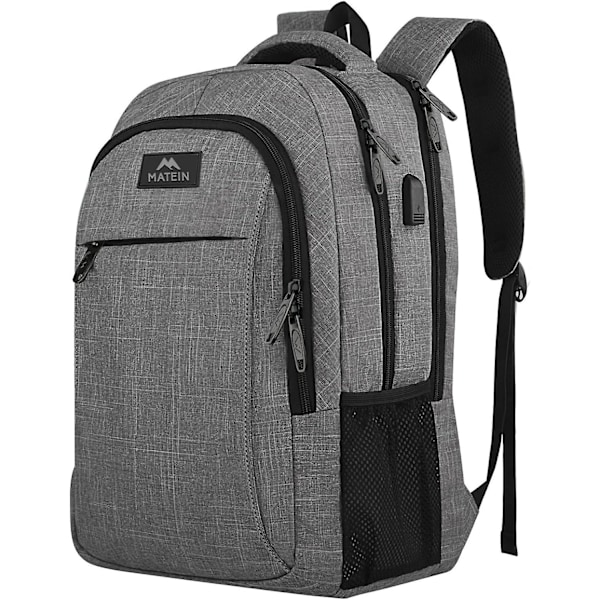 Rese Laptop Ryggsäck, Affärs Anti Stöld Slim Hållbar Ryggsäck Med USB Laddningsport, Vattentålig Skolväska För 15.6 Tums Notebook, Grå