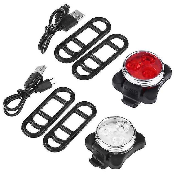 2 stk sykkel frontlykt baklykt 4 moduser USB oppladbar sykling lys sykkel lys utendørs vanntett front bak klips lys lampe