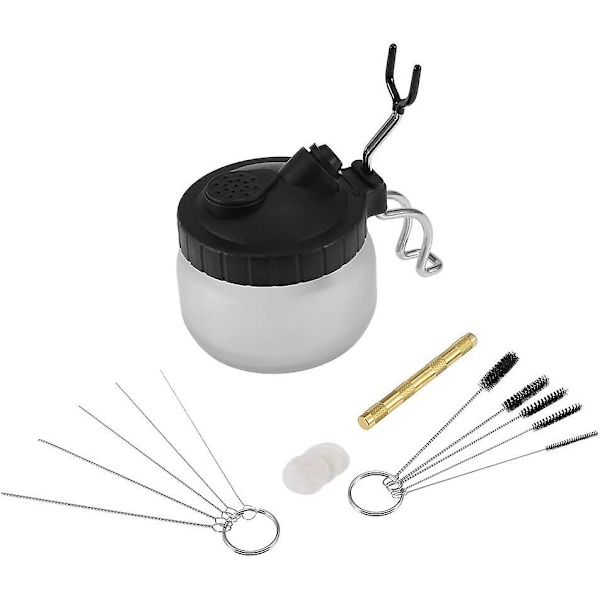 Airbrush Rengöringspotte - Hållare Färgburk Flaska Rengöringsnål Munstycke Borste Set