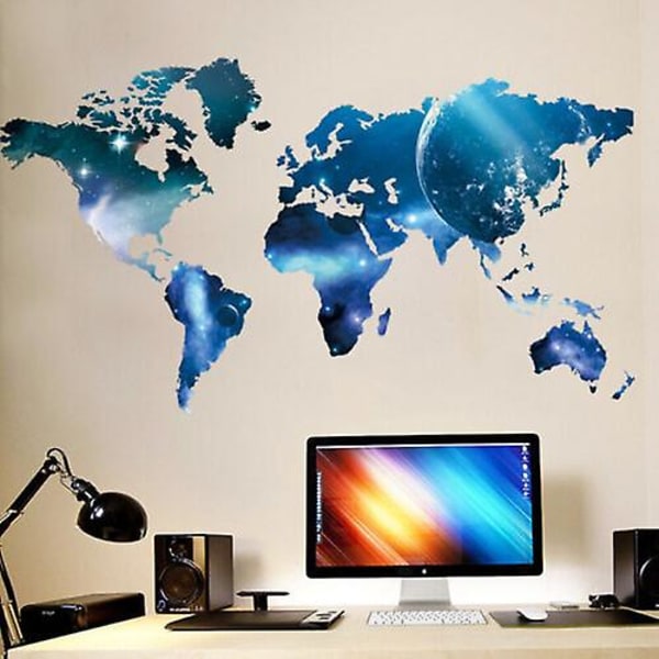GHYT 3D Blue Planet World Map Wall Sticker Ethvert værelse Dackground Home Decor Art Sticker, 1 stk.