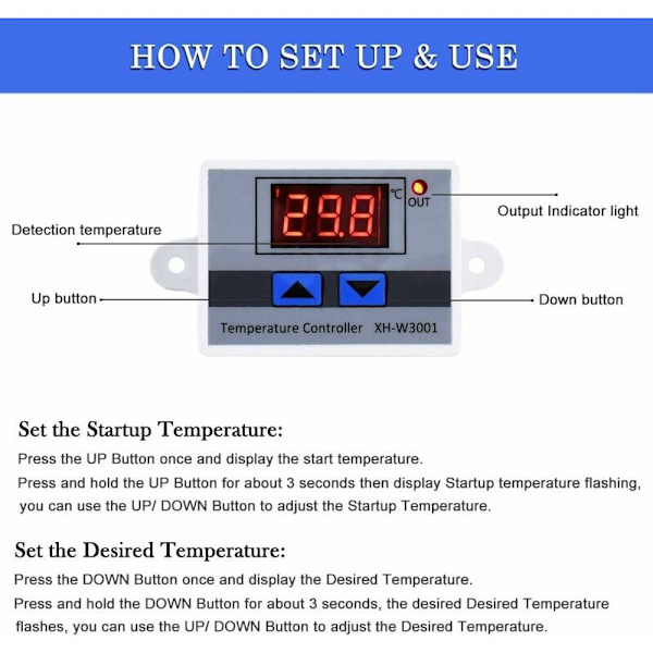 LED-temperaturregulatormodul XH-W3001 termostatbrytare med 1 vattentät sond