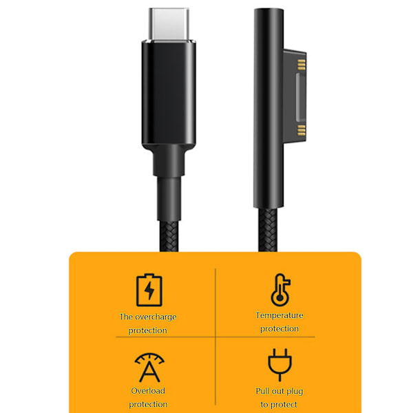 Laddningskabel Säker Snabbladdning 1,8 m 102 W 15 V 4 A Pd Typ-c Laddningssladd För Microsoft Surface Pro 6/5/3/4 - Snngv