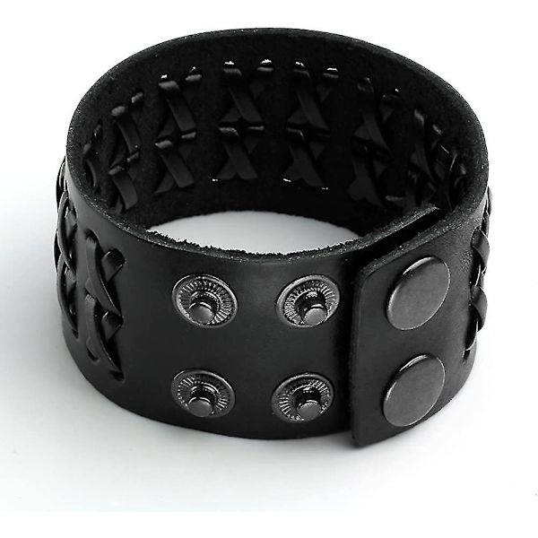 Unisex Svart Metall Spike Studded Punk Rock Bred Läder Armband Kedja
