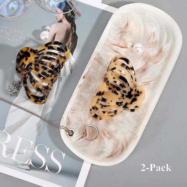 Hiusklipsit, [2 kpl] Bohemian Tortoise Shell vahvan pitoisuuden hiusleukaklipsit paksuille hiuksille (leopardi)