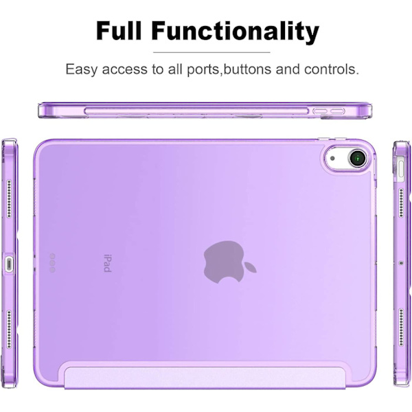 iPad Air 4 Fodral 2020 - iPad Air 4:e generation Fodral 10,9 tum Lätt Smalt Omslag Med Genomskinlig Frostad Hård Bak [stöder Touch ID](Klöver Lila