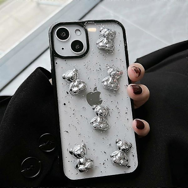 iPhone 13 Pro Skal Söt Björnunge 3D Glimmande Y2K Glitter Lyxig Flickig Estetisk Personlig Design för Kvinnor Flickor Transparent Epoxiplast TPU Skal