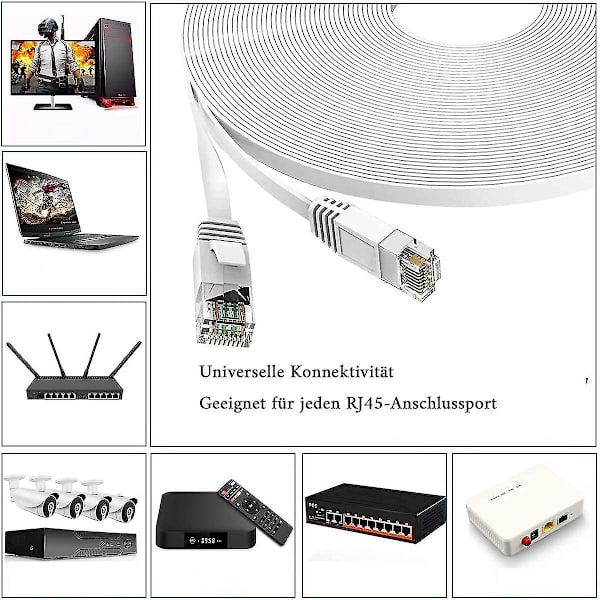 20m - Cat 6 Ethernet-kabel - Platt RJ45-nätverkskabel - 1000 Mbit/s hastighet - Gigabit Lan-kabel - Platt bredband internet patchkabel för PC PS5 Xbox Switch modem - vit (20 meter)