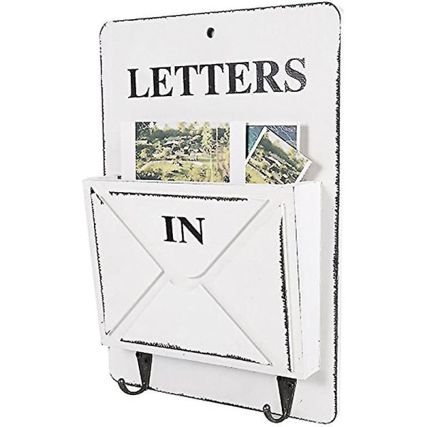 Puinen postilaatikon kirjeteline Seinään kiinnitettävä postilajittelulaatikko Säilytyslaatikko Avaimen koukut Pysyvä pidike (valkoinen)