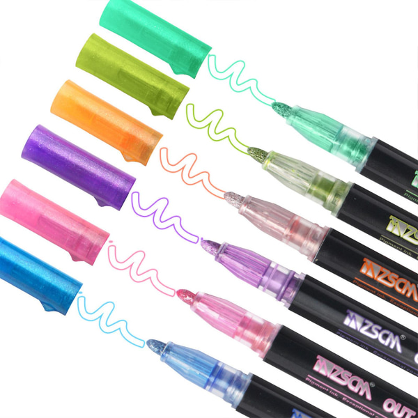 21 Färger Dubbellinje Glitter Shimmer Markers Målning Tillbehör för korttillverkning Bokstäver DIY Art Ritning Journalföring
