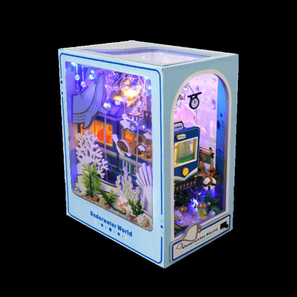 3D-träpussel-bokstöd, dekorativt bokstöd, DIY-bokhörna Miniatyrkit för födelsedag Hem Skrivbordsdekor Nytt（Blå）